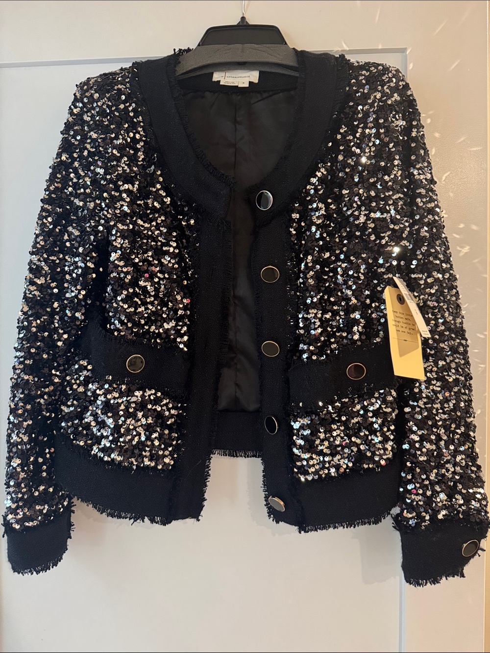 NWT $158 Anthropologie Black Sequin Tweed Jacket